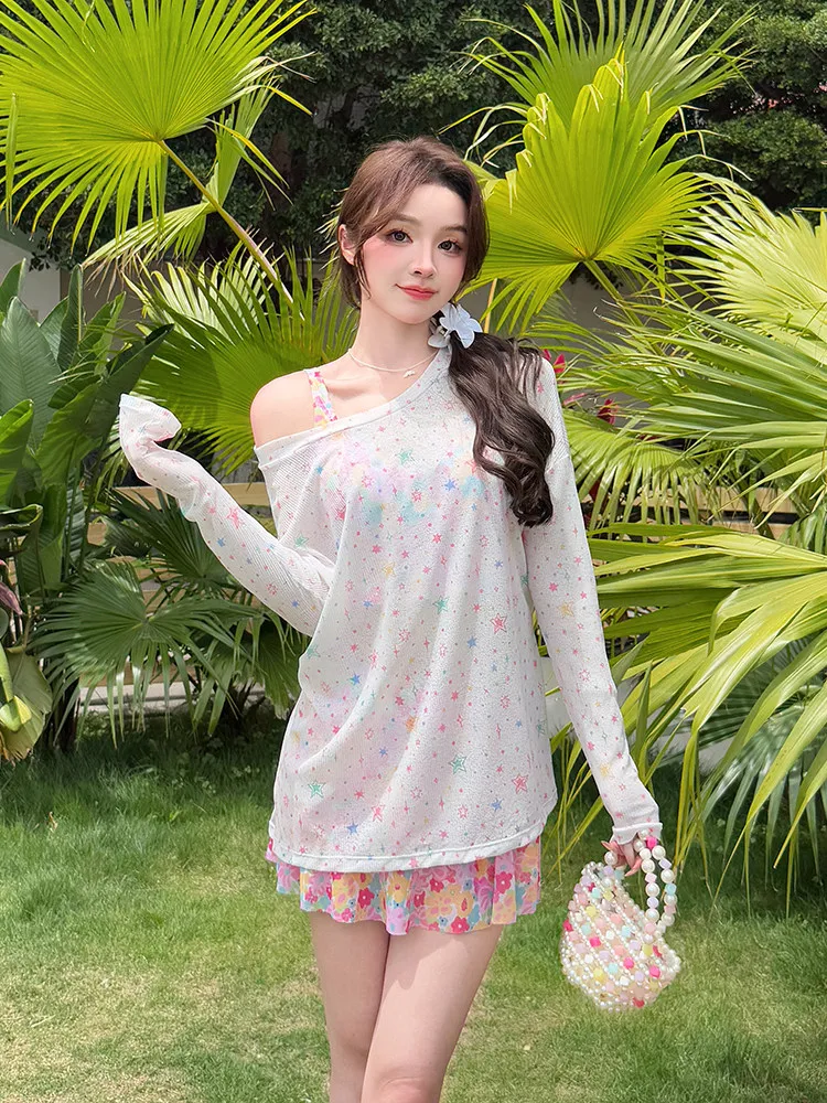 4PCS Swimsuit Women's 2026 New Plus Size 6XL Pure Desire Fairy Swimming Costume White e Swimsuit with Chest Pad