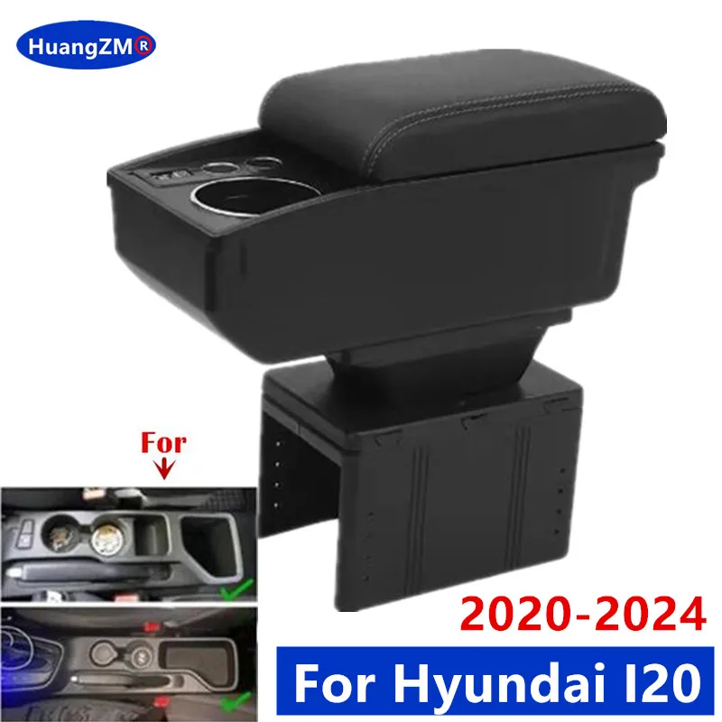 لشركة هيونداي I20 2020-2024 مسند ذراع السيارة صندوق داخلي التحديثية طبقة مزدوجة مركز صندوق تخزين حامل الكأس اكسسوارات السيارات