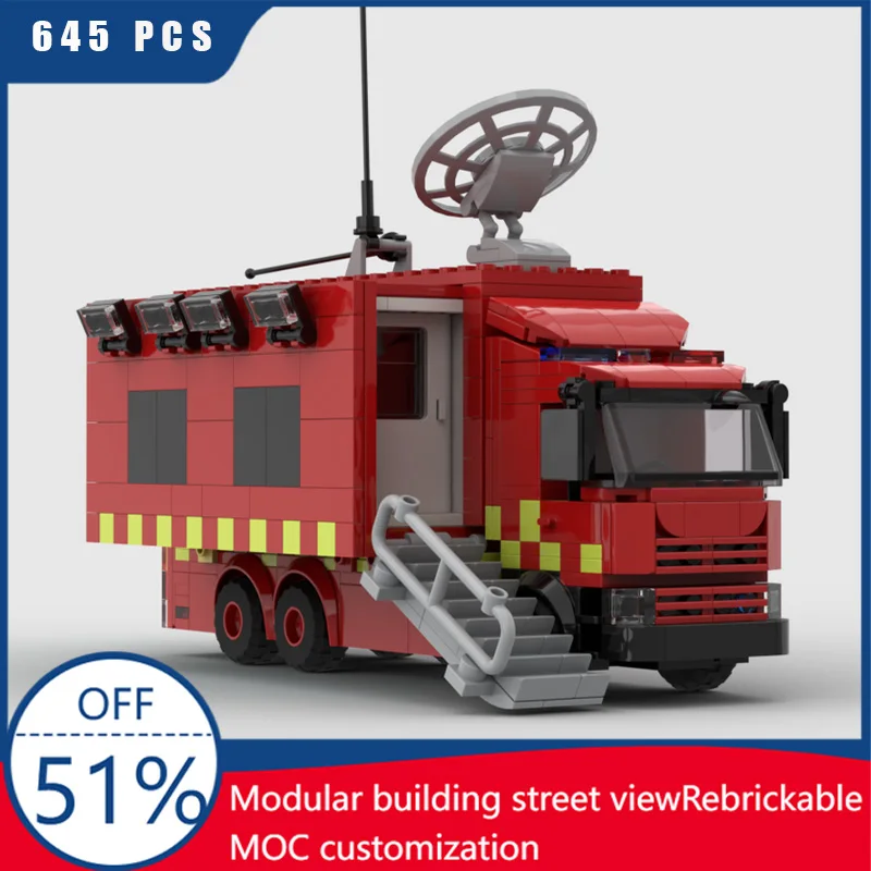

645 шт. MOC городской транспортный пожарный мобильный командный автомобиль модель на заказ головоломка кирпичи DIY креативная сборка детская головоломка Рождественский подарок