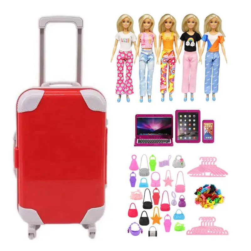 Kawaii 49 Items / Lot Kids Toys Doll Accessories Mini Track Computer Phone Toy Clothes Dolls Shoes For Barbie DIY Dressing Game