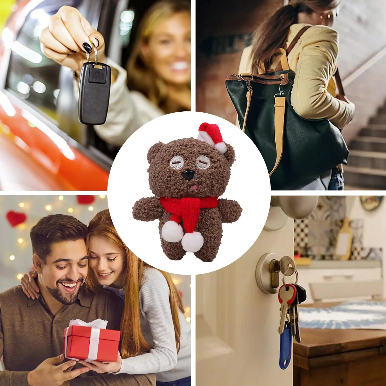 Christmas Bear Bag Charm Cute Animal Plush Key Chain Christmas Decor Soft Bear Doll Charm For Kids Adults Bag Backpack Purse