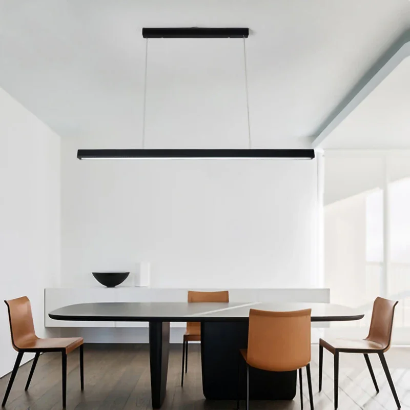 

Modern Linear Pendant Light Office Droplight White Black Wood Pendant Lamp Dining Room Long Rope Lustre LED Hanging Lamp Fixture