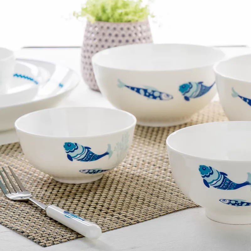 4.5 inch, bone china mini bowl, ceramic kitchen bowl set, fish design, chinese breakfast bowl, bowl decorative, pretty bowl