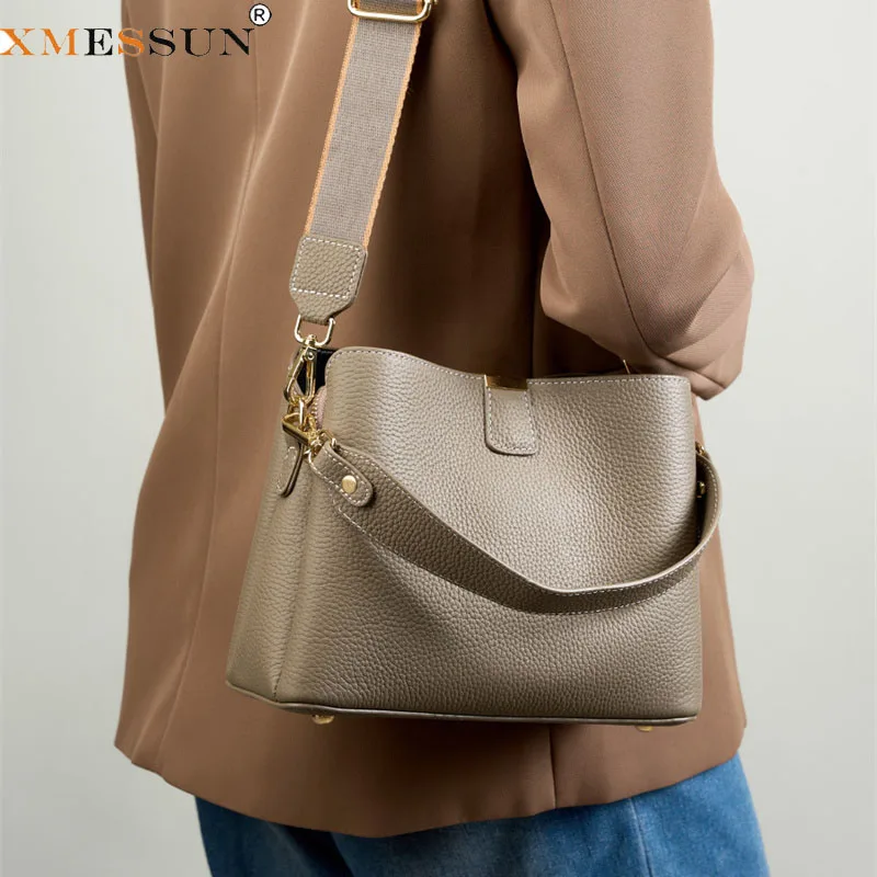 

XMESSUN New Trendy Soft Leather Bucket Bag for Women,Fashion Design Commuter Bag Female Casual Shoulder Crossbody Bag