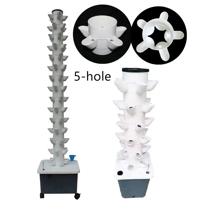 5-Hole Hydroponic Growing System Garden Balcony Vertical Tower Planters DIY Soilless Culture Grow Pot Kit Detachable Cups