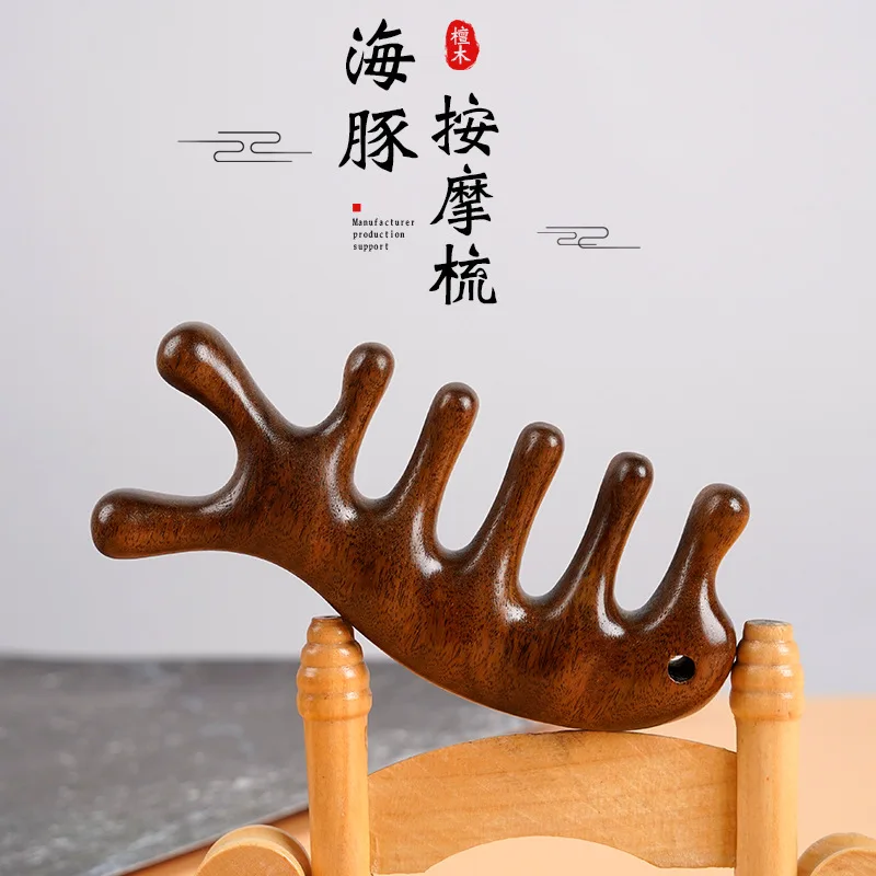 

Массажная расческа Meridian из золотого шелкового дерева, дизайн антенны дельфина для стимуляции Гуа Ша и кожи головы