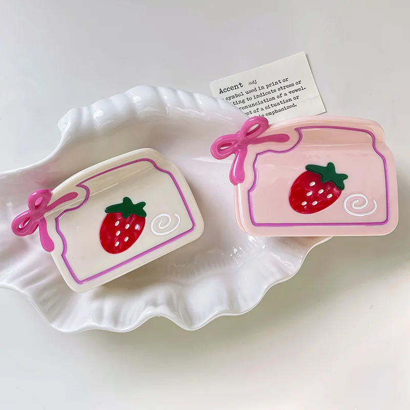 

1pc Girl's Pink Strawberry Acetate Hair Clip, Cute and Sweet Shark Clip Ponytail Claw Hairpin Women's Updo Hair Accessories