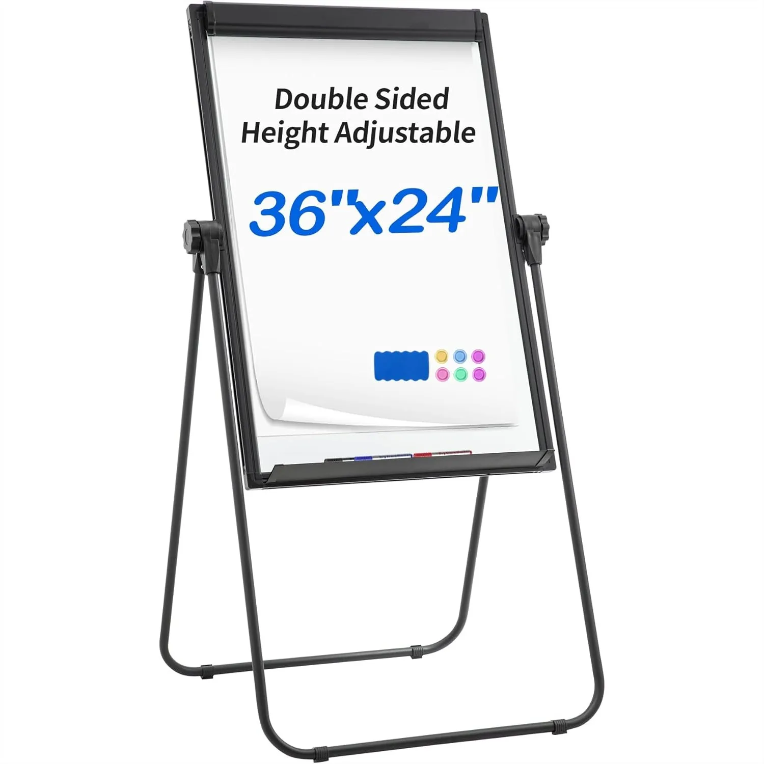 

Double Sided Magnetic Dry Erase Board Easel, 36x24 Adjustable Height Whiteboard with Flipchart Paper Pad, Sturdy Aluminum Frame