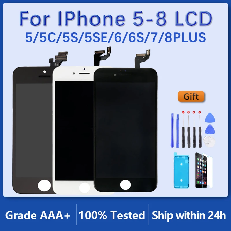 LCD Display For iPhone 5 5C 5S SE 6 6S 7 8 Plus Touch Screen Replacement For iphone 7G 7P 8G 8 Plus No Dead Pixel+Tempered Glass