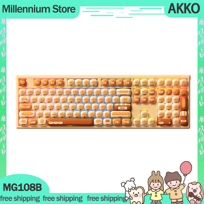 Akko MG108B Mechanical Gamer Keyboard 3mode Wireless Bluetooth Keyboard Akko Keycaps PBT AKKO Keyboard Custom Cartoon Keyboards