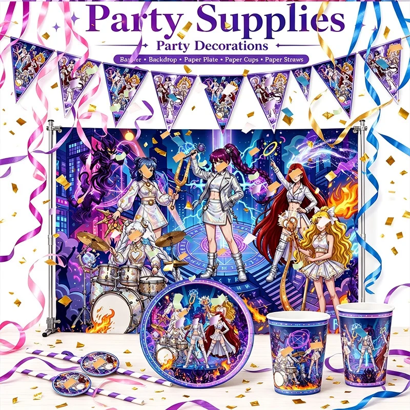 K-pop Pink and Purple Party Decoration Chic Decorative Style  Stylish Tableware Cool Birthday Celebrations Indoor Outdoor Events