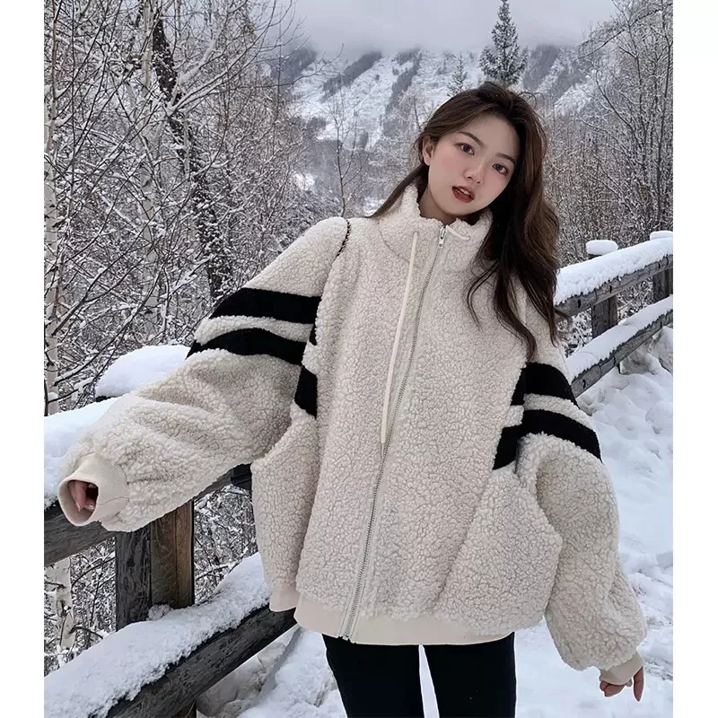 Lamb Velvet Jacket Female Plus Velvet Thick Autumn Winter All-match 2022 New Women\'s Baseball Uniform Design Sense Niche ins Top