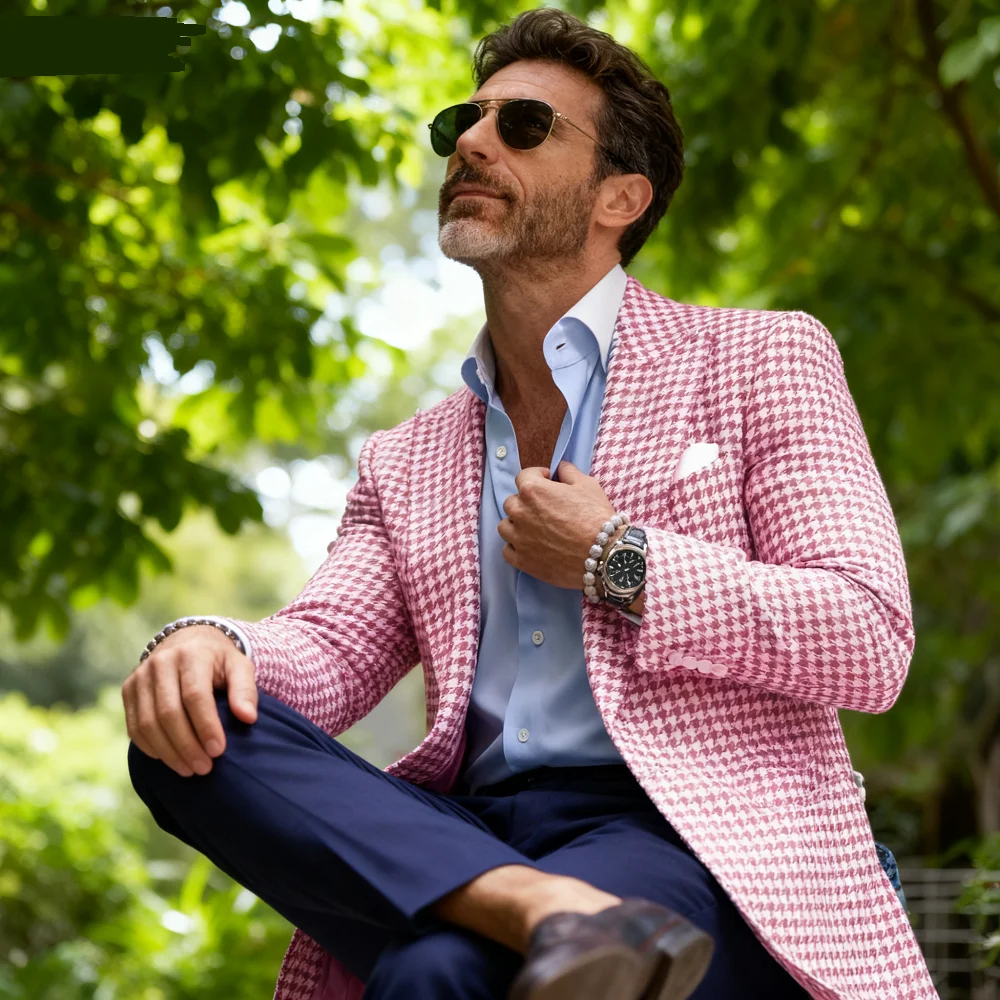 

Деловой пиджак Rosa Houndstooth Terno Jaqueta De Lã, уникальный свадебный костюм в клетку с верхом и верхом, Ternos