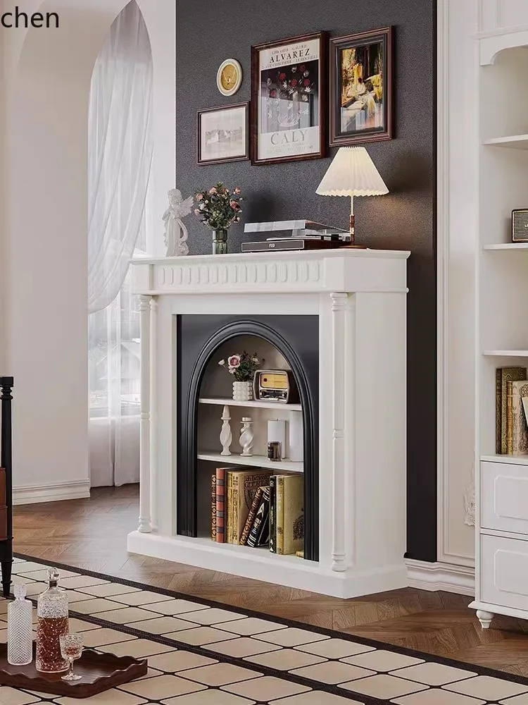ZMLsolid wood cream wind simulation fireplace wall entrance living room decoration cabinet home decor