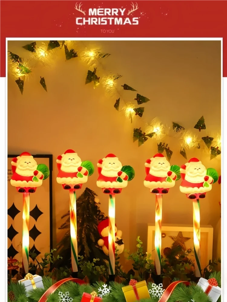 Solar Powered Santa Claus LED Garden Stake Lights 5 In 1 Outdoor Lawn Pathway Lamp Christmas New Year Yard Decorative Lighting