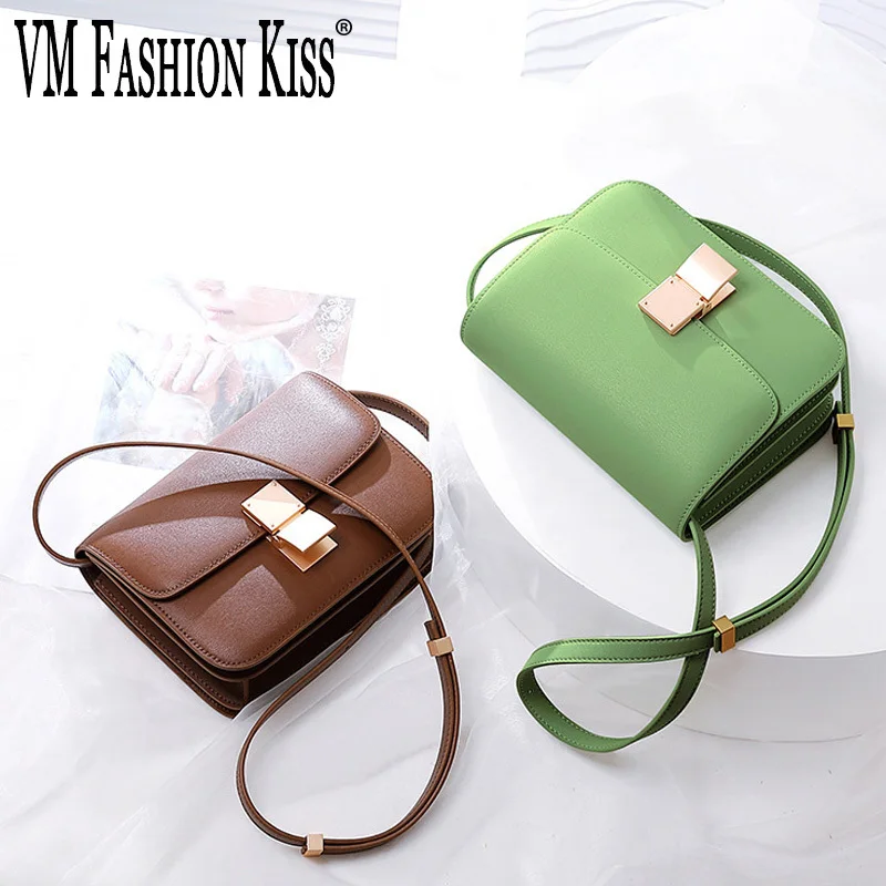 Women Luxury Box Bag Female Satchel Retro Tofu Bag Small Square Shoulder Messenger Bags Lady Female Genuine Leather Flap Handbag