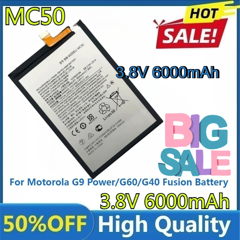 

For Motorola G9 Power/G60/G40 Fusion Battery New MC50 6000mAh 3.8V High Quality Replaceable Battery MC50