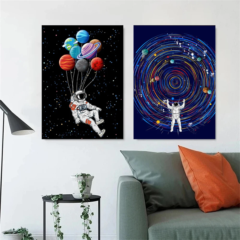 

Cartoon Astronaut Color Poster Printed Canvas Wall Art Picture for Bedroom Home Decoration Gift