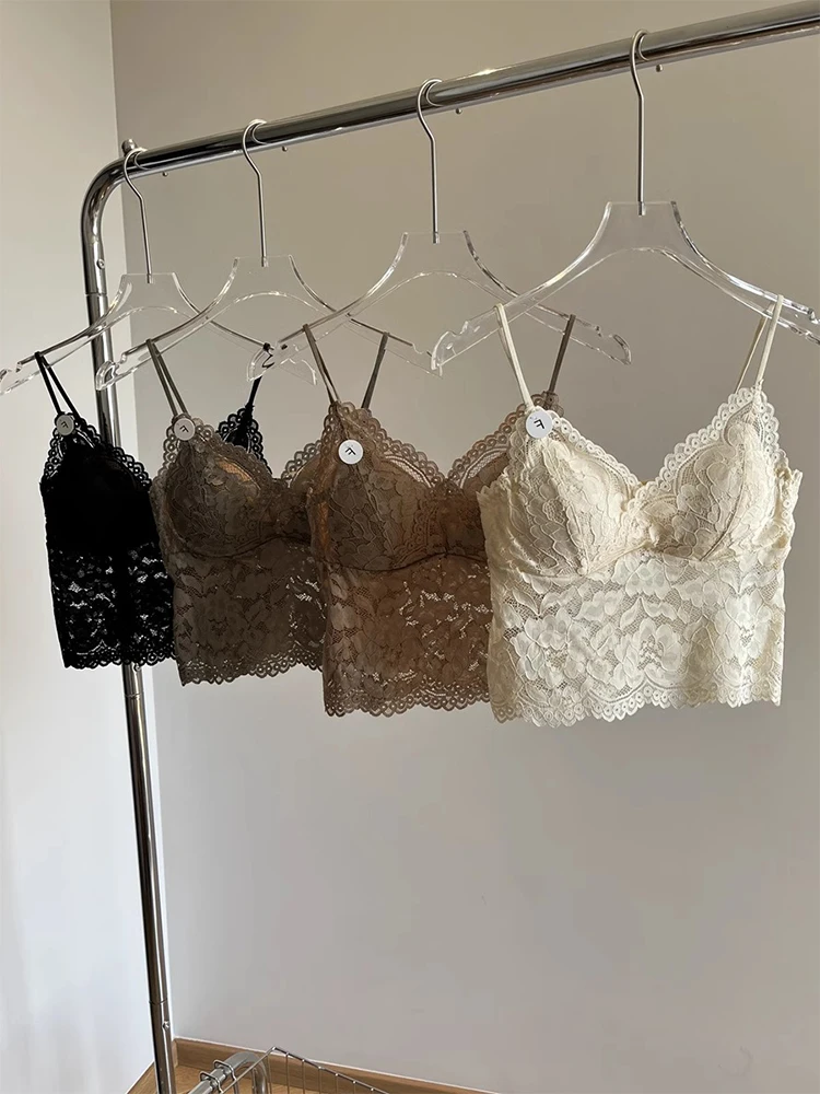 Lace  Strap Vest Women's Inner Wear Base Shirt with Chest Pad Beautiful Back Bra Integrated Pure Desire Tube Top Outerwear