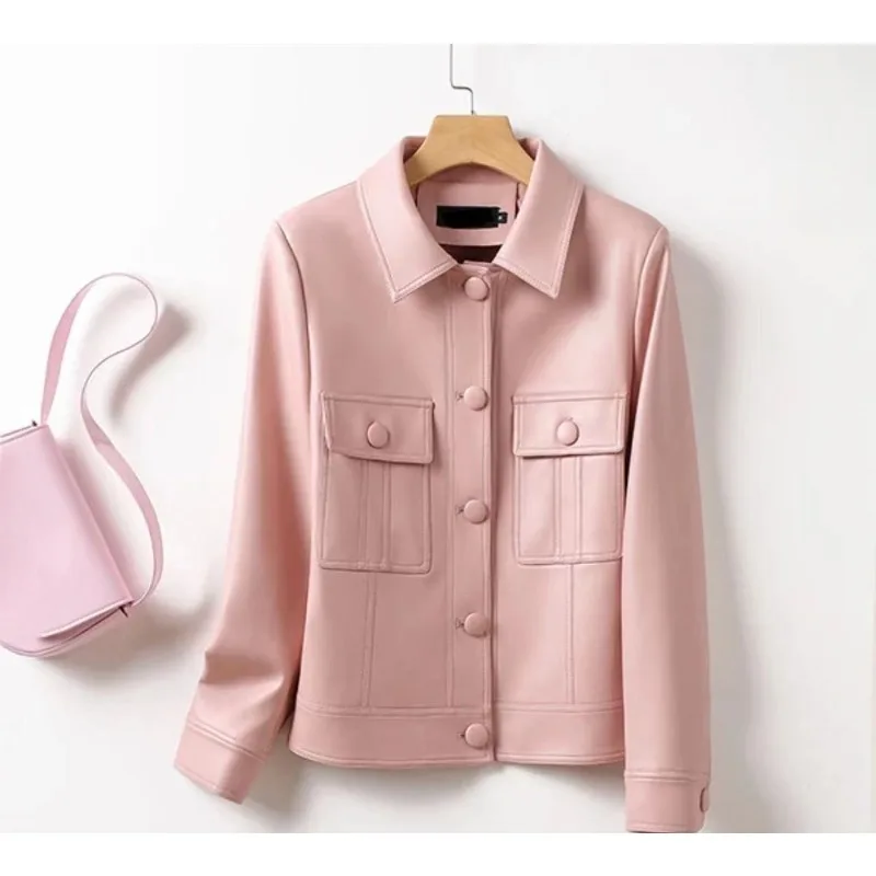 Veste en cuir individuelle de haute qualité, manteau ample, décontracté et polyvalent, amincissant, à revers, printemps automne