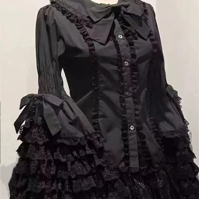 

Y2K Harajuku Lace Top Lolita Dress Sweet Kawaii Cute Lace Dollolita Princess Long Sleeved JK Inner Shirt Princess Sleeve Top New
