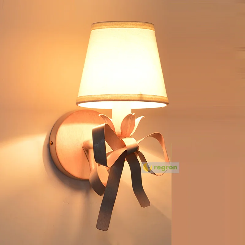 Princess pink Ribbon wall Sconce children room Wall Lights kids lighting wedding Indoor iron wall lamp bedside lamp Led Arandela