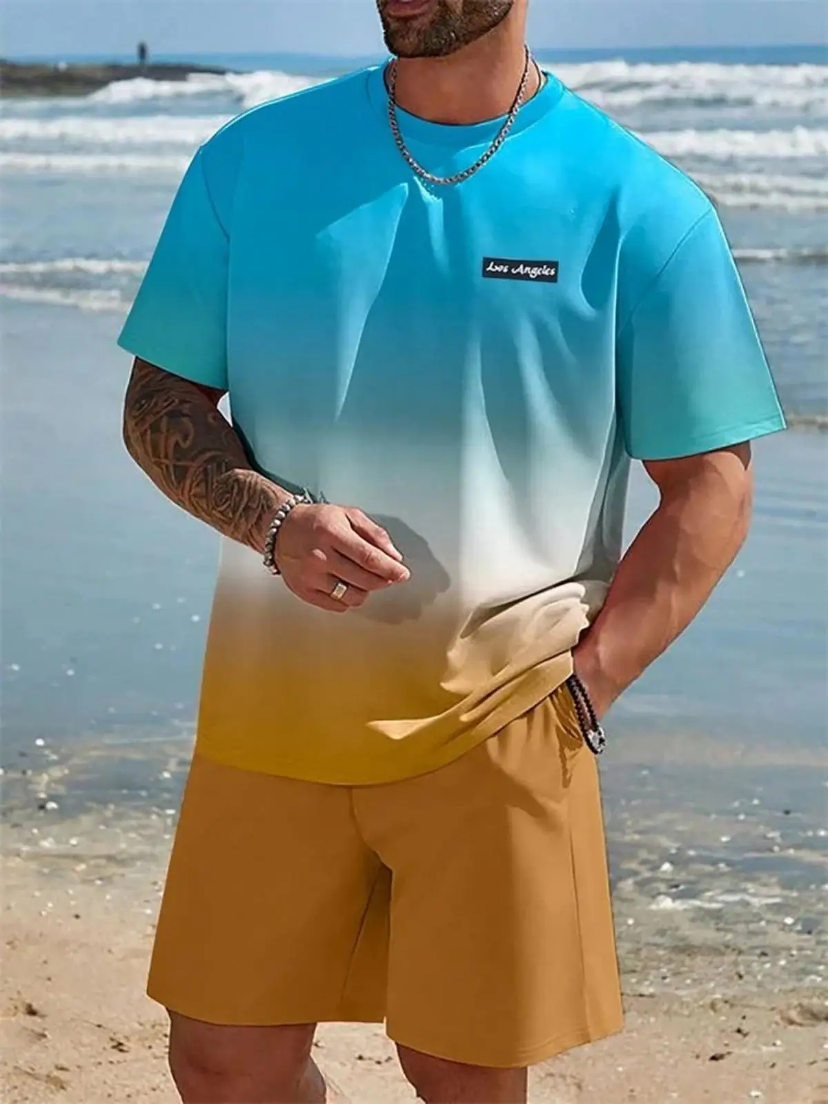 New 2025 Summer Men's Letter Printed Soft Shorts Set Summer Men's Quick Drying Casual Short Sleeve Top Outdoor Breathable and Co