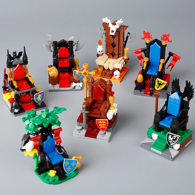 MOC Medieval Viking Throne Series Building Blocks King Castle Royal Army Knight Eagle Lion Chair Seat Weapon Bricks Toys Gifts