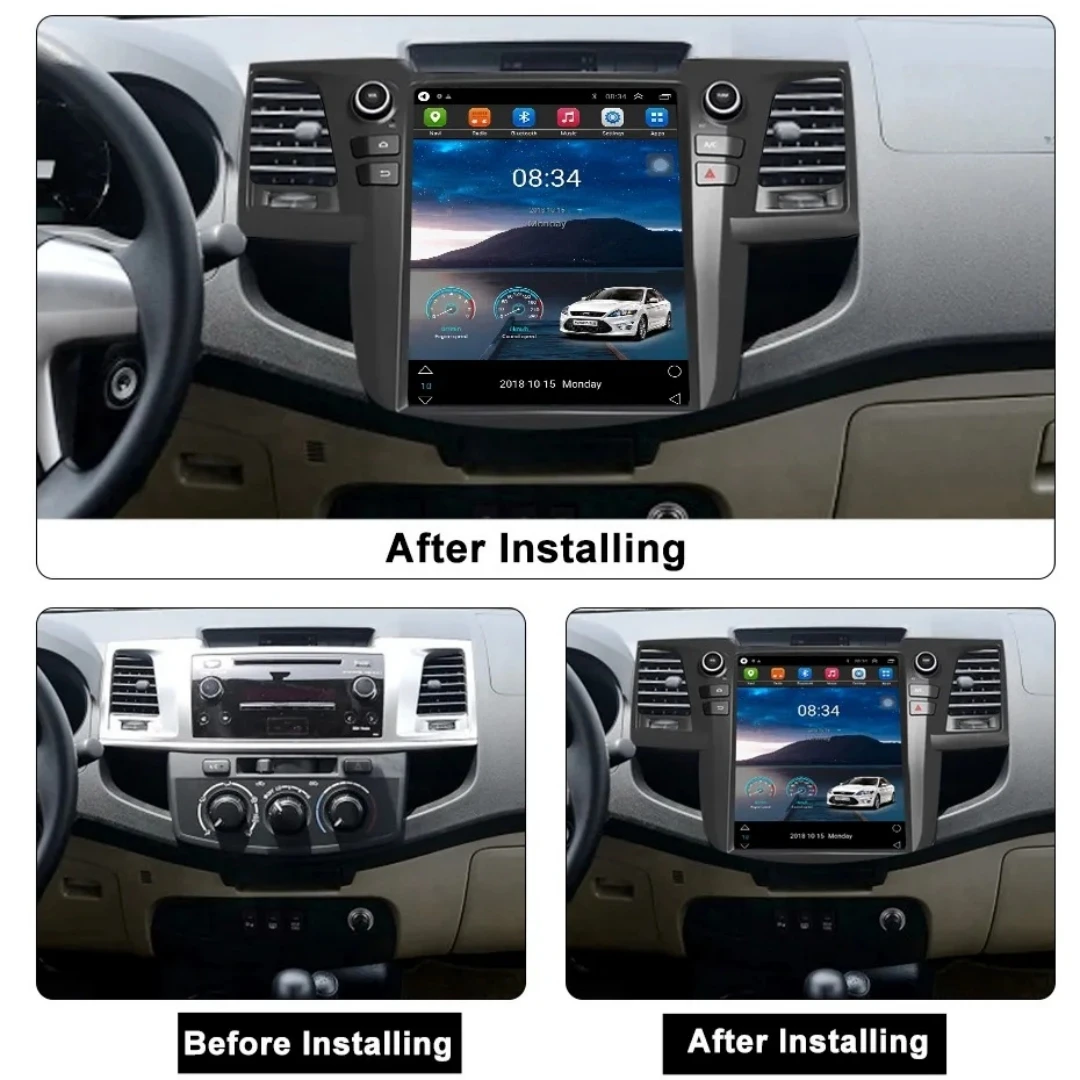 Vertical Screen Android 13 For Toyota Fortuner/HILUX SW4 Revo 2005 - 2014 Manual A/C Auto Radio Stereo Multimedia Player GPS Nav