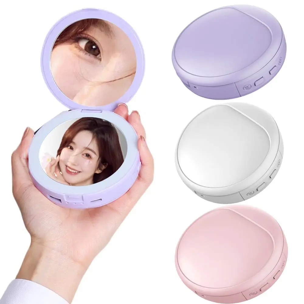 Mobiele energie 4-in-1 LED-make-upspiegel 3x vergrootglas 2 kleuren licht Verlichte make-upspiegel Multifunctionele 3-modus verwarming