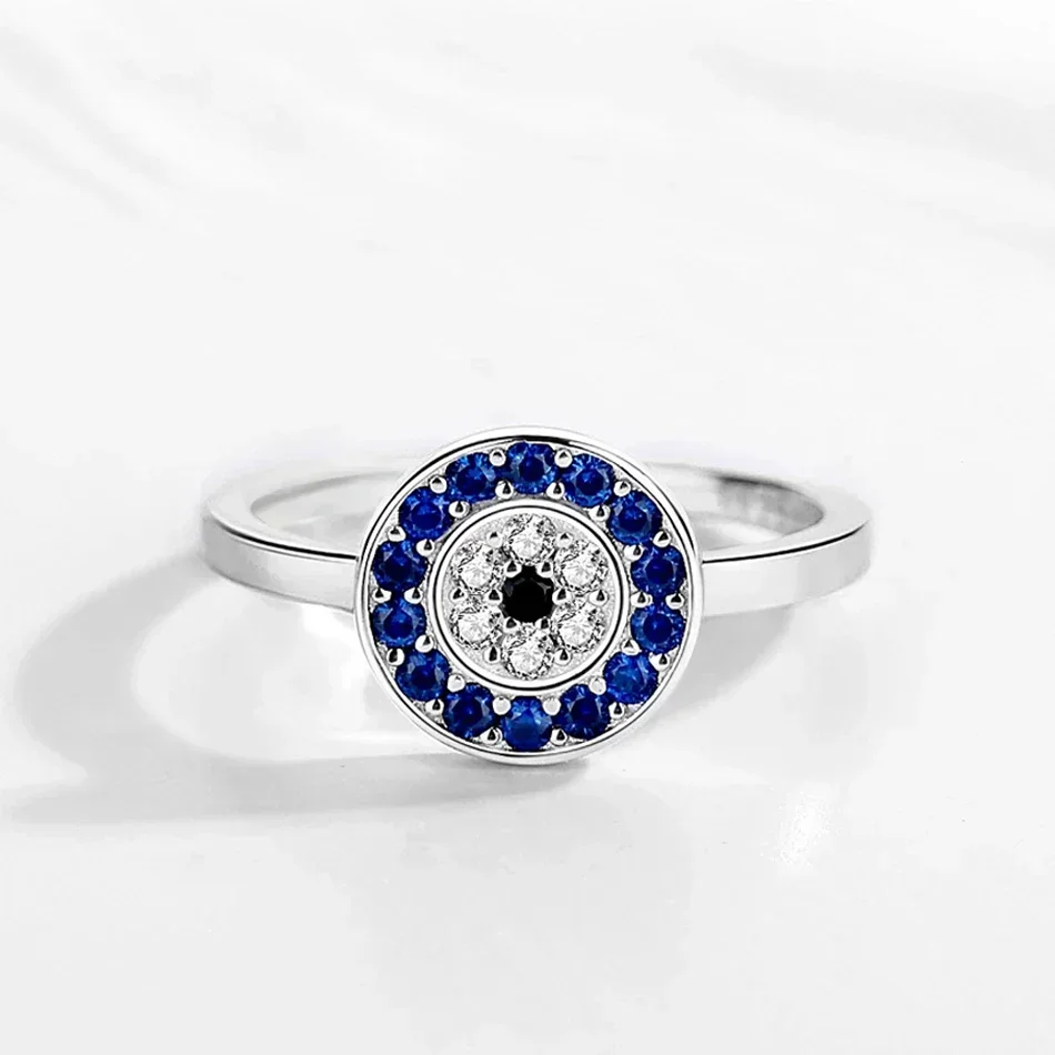 KALETINE Pure 925 Sterling Silver Rings For Women  Lucky Evil Eye Charm Blue CZ Finger Gold Rings Men Engagement Wedding Jewelry