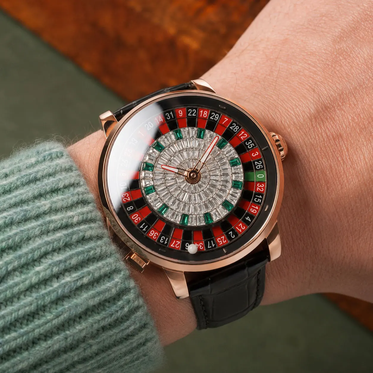 OBLVLO CSM-CS Men's Rose Gold Roulette Wheel Mechanical Automatic Luxury Wristwatch Casual Casino Theme Watch