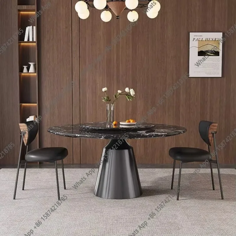 XX Natural Marble Baoge Black Round Dining Table Italian Light Luxury Household Small Apartment Luxury Stone Round Table 36MM Wi
