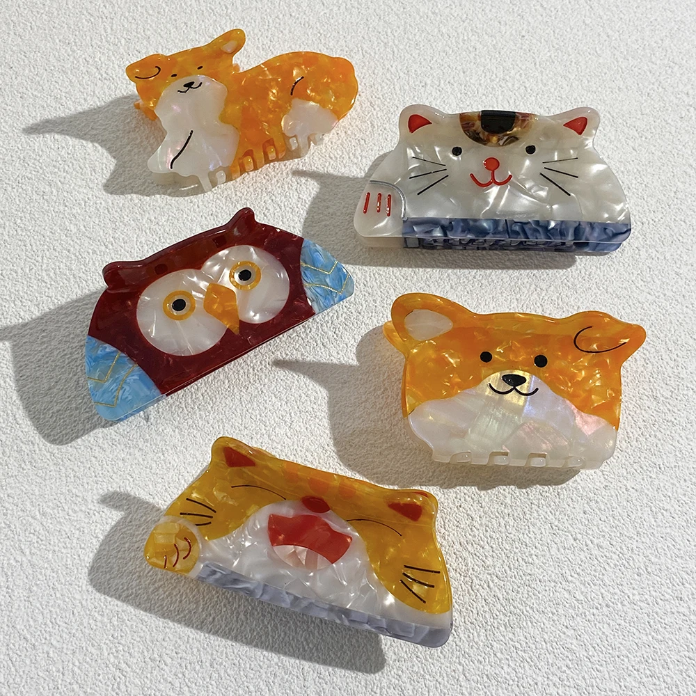 Cute Acetate Corgi Dog Owl Lucky Cat Hair Claw Clip For Women Girls Temperament Animal Barrettes Party Hair Accessories Tool