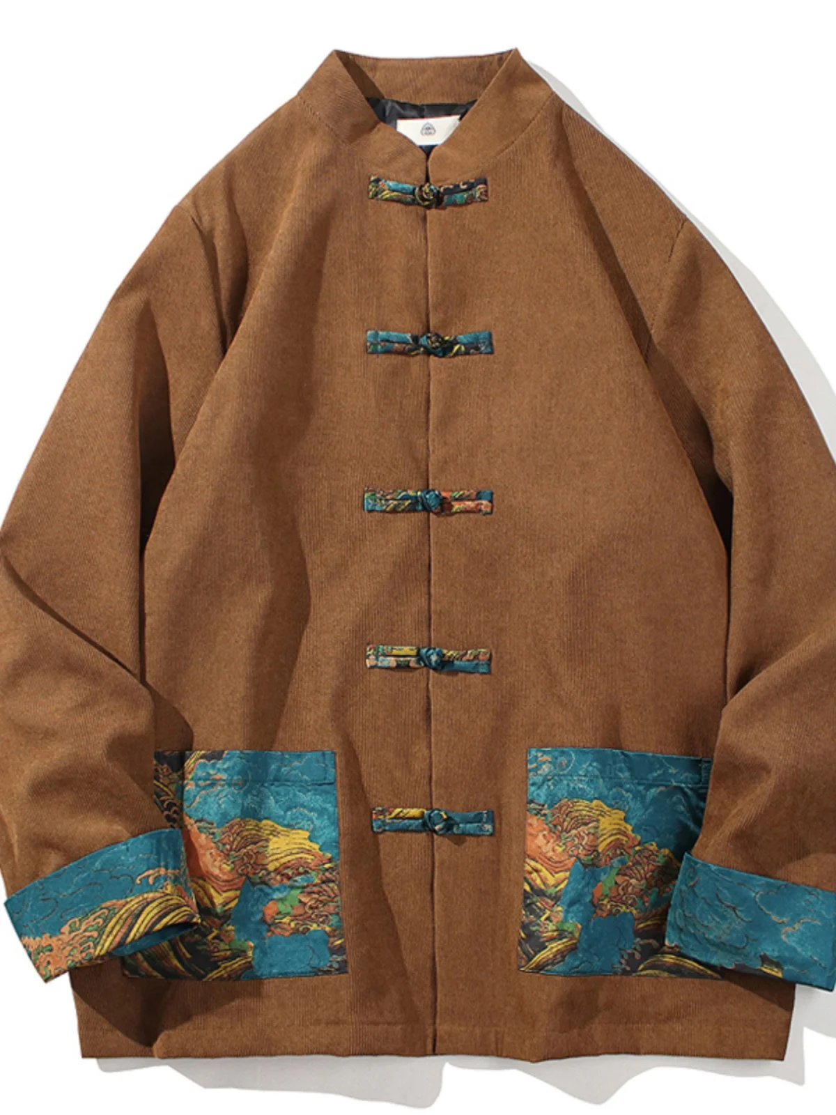 

Men's Casual Velvet Jaet with Sve Cuffs Vintage Button up Tang Costume Trendy Youthful Zen Tea Light Design Loose Fit Top