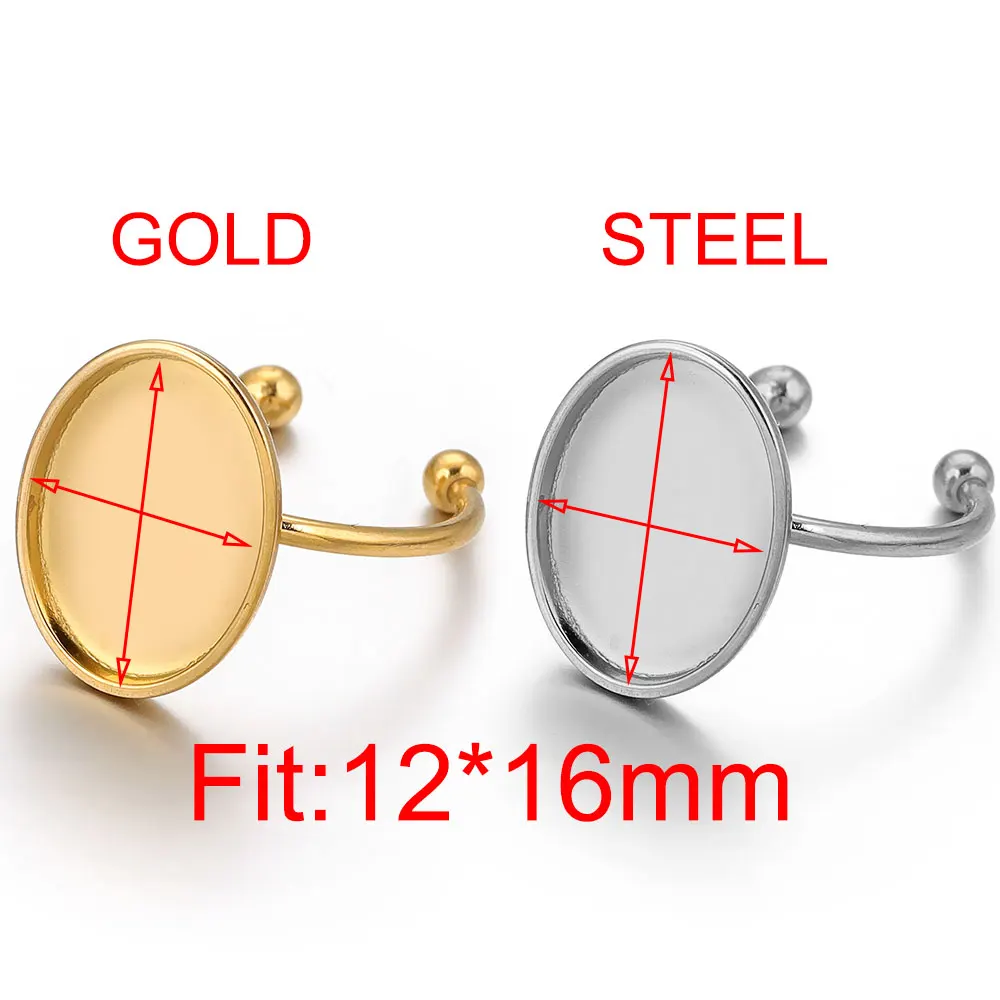 10 sztuk otwarty pierścień ze stali nierdzewnej ustawienia pusta podstawa Bezel Cabochons formy żywiczne pierścionki na materiały jubilerskie dokonywanie DIY palec — zdjęcie 6