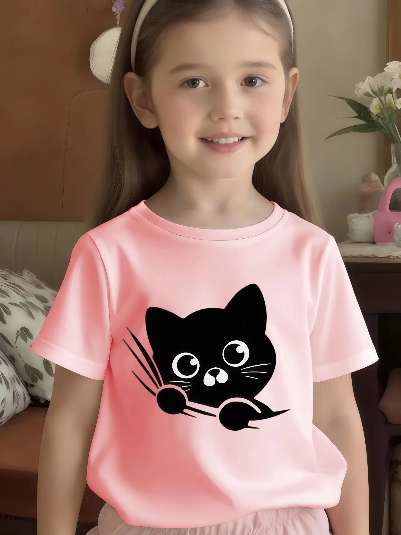 Cartoon Little Panda Eating Bamboo Graphic Print T Shirt Family Matching Boys Girls Kids Short Sleeve Casual Daily Tees