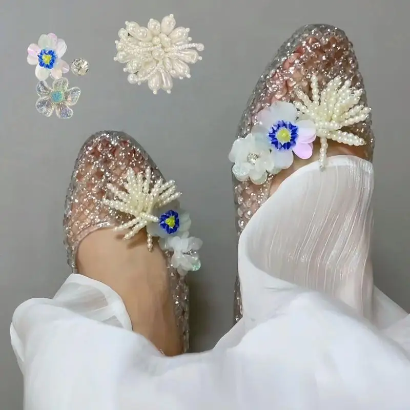 

Exquisite Sequined Flowers Beaded Shoe Charms Shiny Pearl Sequin Jelly Shoe Flowers DIY Hole Shoe Sandal Footwear Accessories
