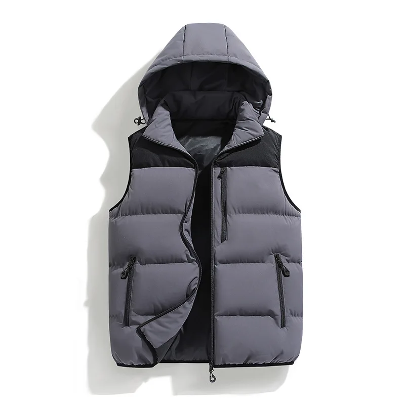 

Men Vests Sleeveless Hooded Vest Spliced Jacket Cardigan Down Coats Zipper Spliced Patchwork Pockets Loose Casual Autumn