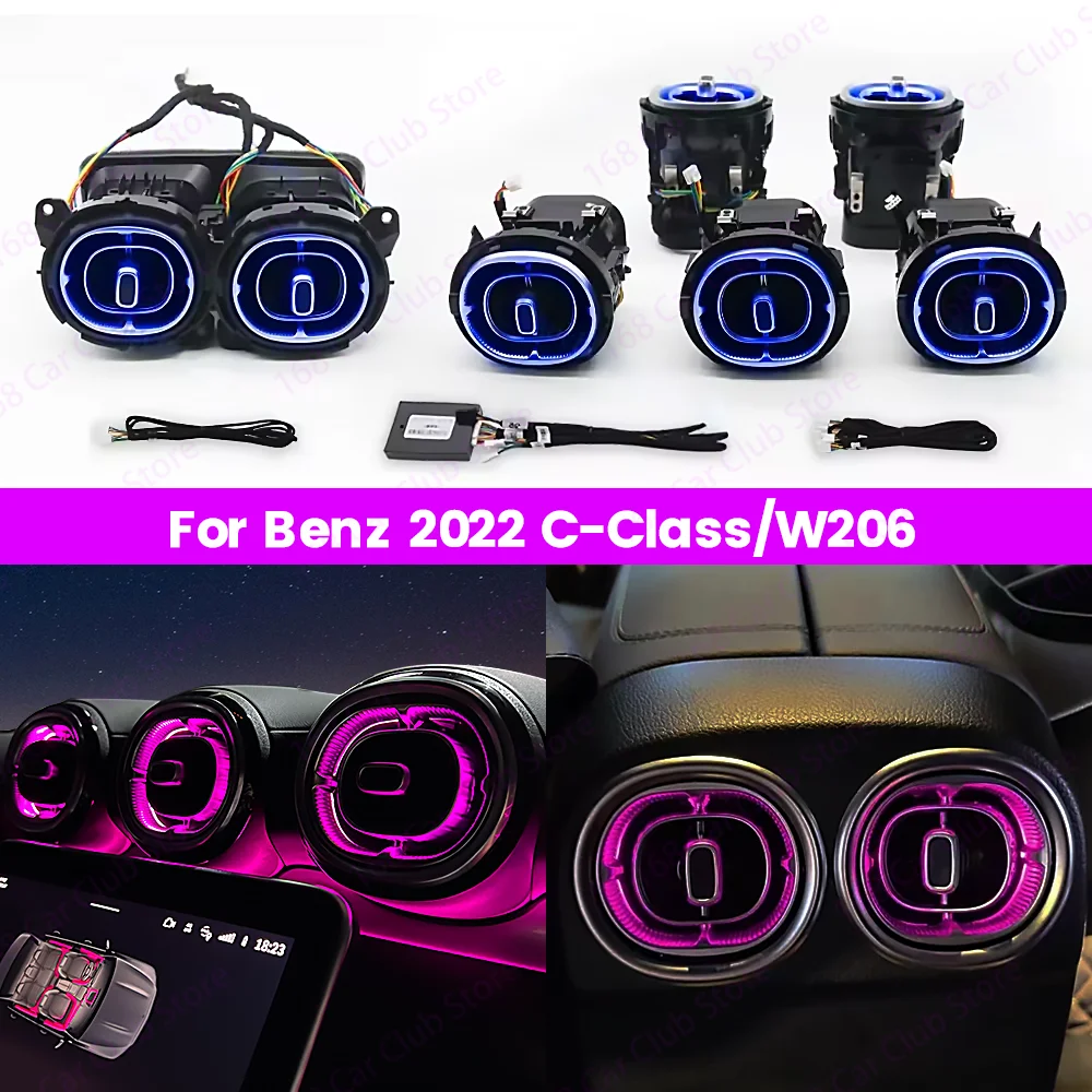 

For Mercedes Benz W206 Car C-Class Luminous Cover 4D Speaker Backrest Light 64Color Air Vents Conditioning New LED Ambient Light