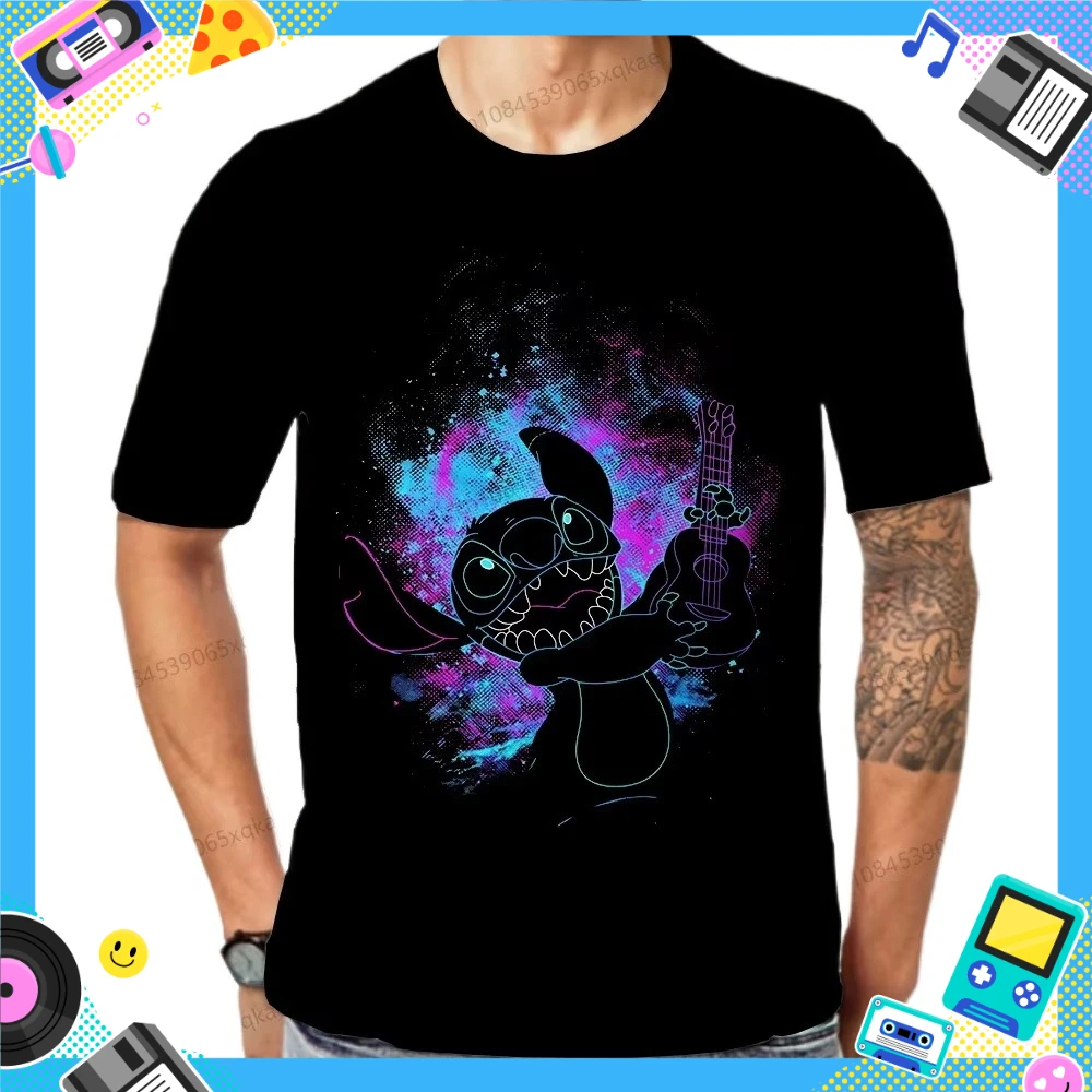 

2025/26 Stitch Printed Men'sT-Shirt Full of Vibrant Neon Lights and Galaxy Design Casual Daily and Fan Style Fashion Street Wear