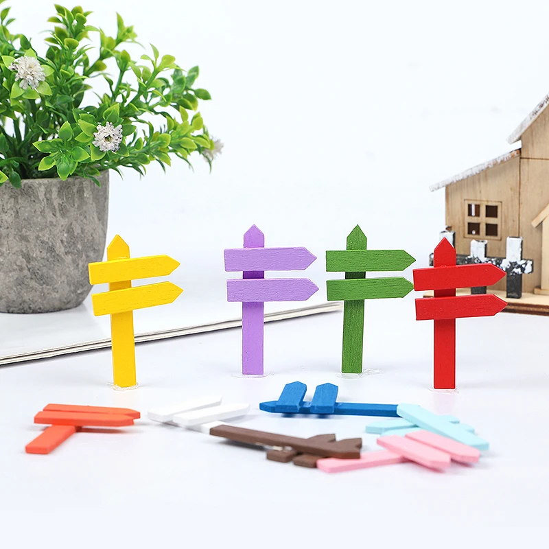 10pcs Color Mix Mini Miniature Wood Fence Wooden Sign Road Reusable Plant Tags Craft Garden Decor Home Desktop Ornaments gifts