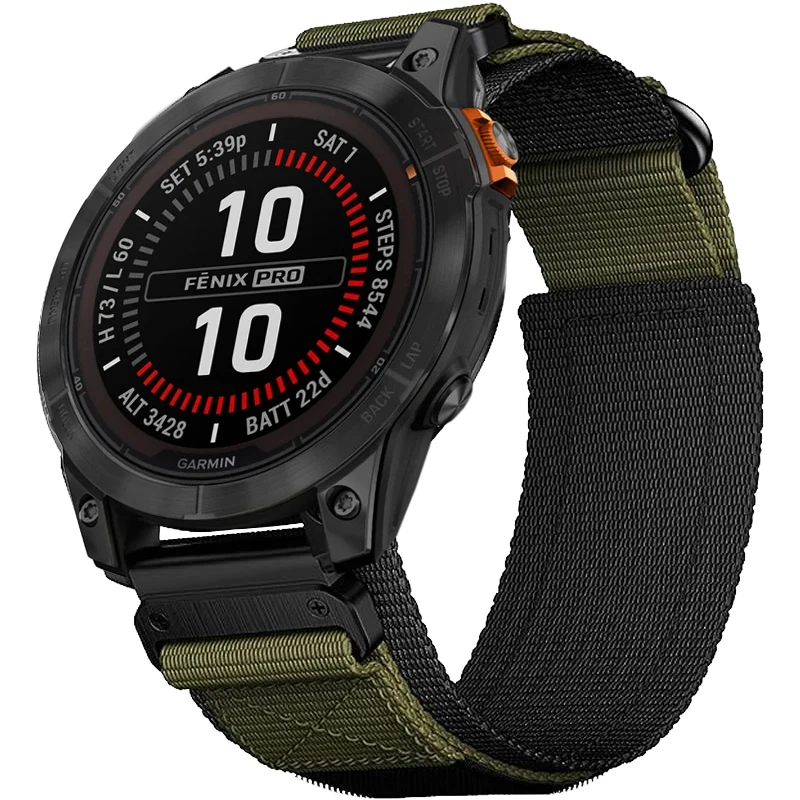 Quickfit 26mm 22mm Army Green&Black Nylon Strap For Garmin Fenix 8 47mm 51mm E 7 7X Pro 6 6X Pro 5 5X Plus Enduro 3 2 Wristband