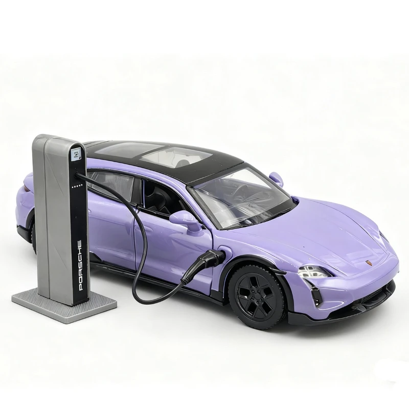 1/36 Porsche Taycan Pressofuso Modello di Auto Pull-Back Suono e Luce Veicolo Giocattolo con Mucchio di Ricarica Bambini Ragazzo Regalo Di Compleanno