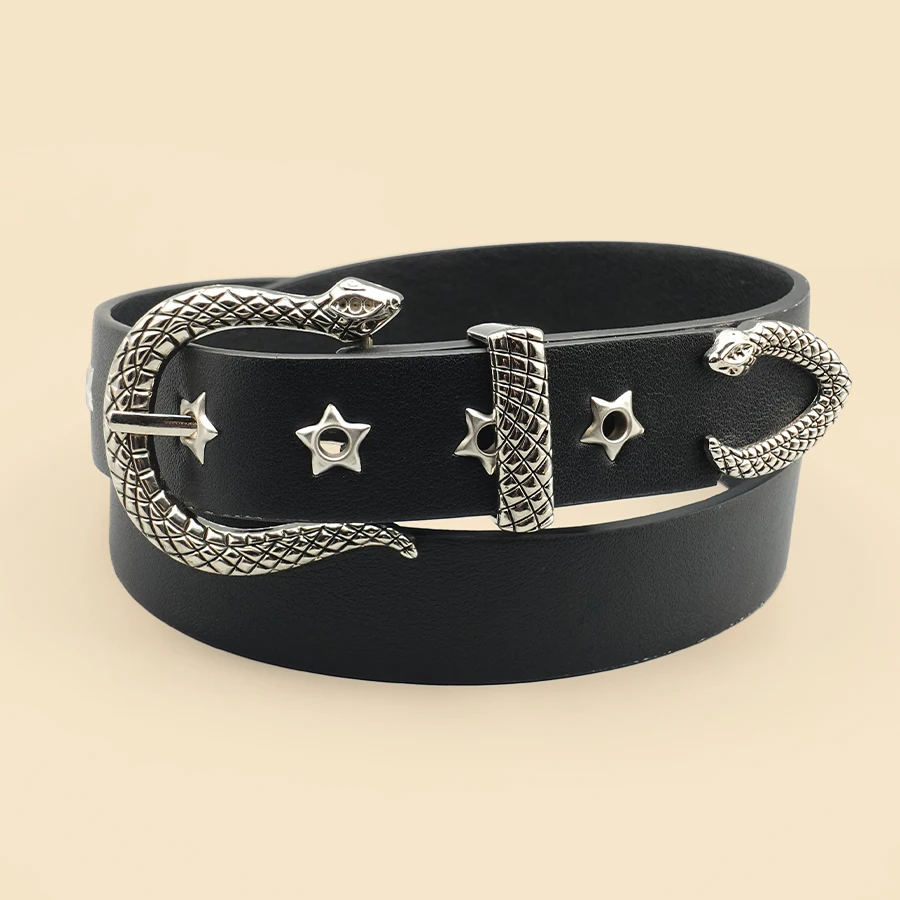 Black Snake Buckle Y2K Style Women's Belt, Star Hollow Leisure Belt, Daily Business Commuting Holiday Decoration