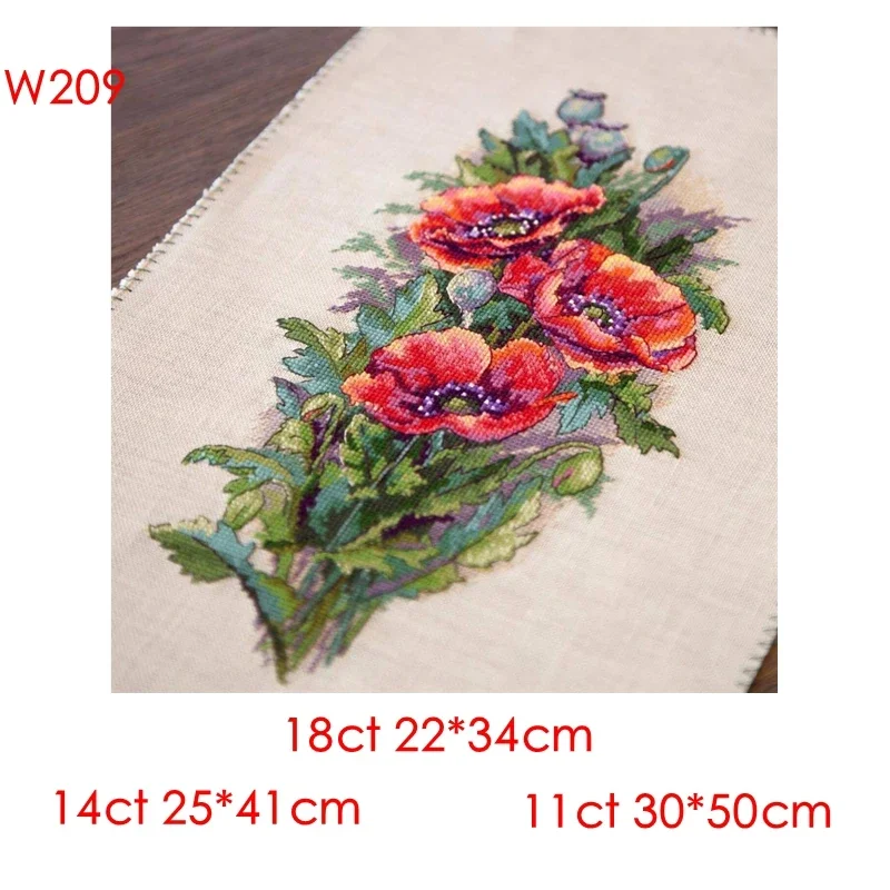 Cross Stitch Cotton Kit 18CT 14CT 11CT Precision Printed Fabric Hand-Embroidered Material Wrapped in Red Poppy Flower