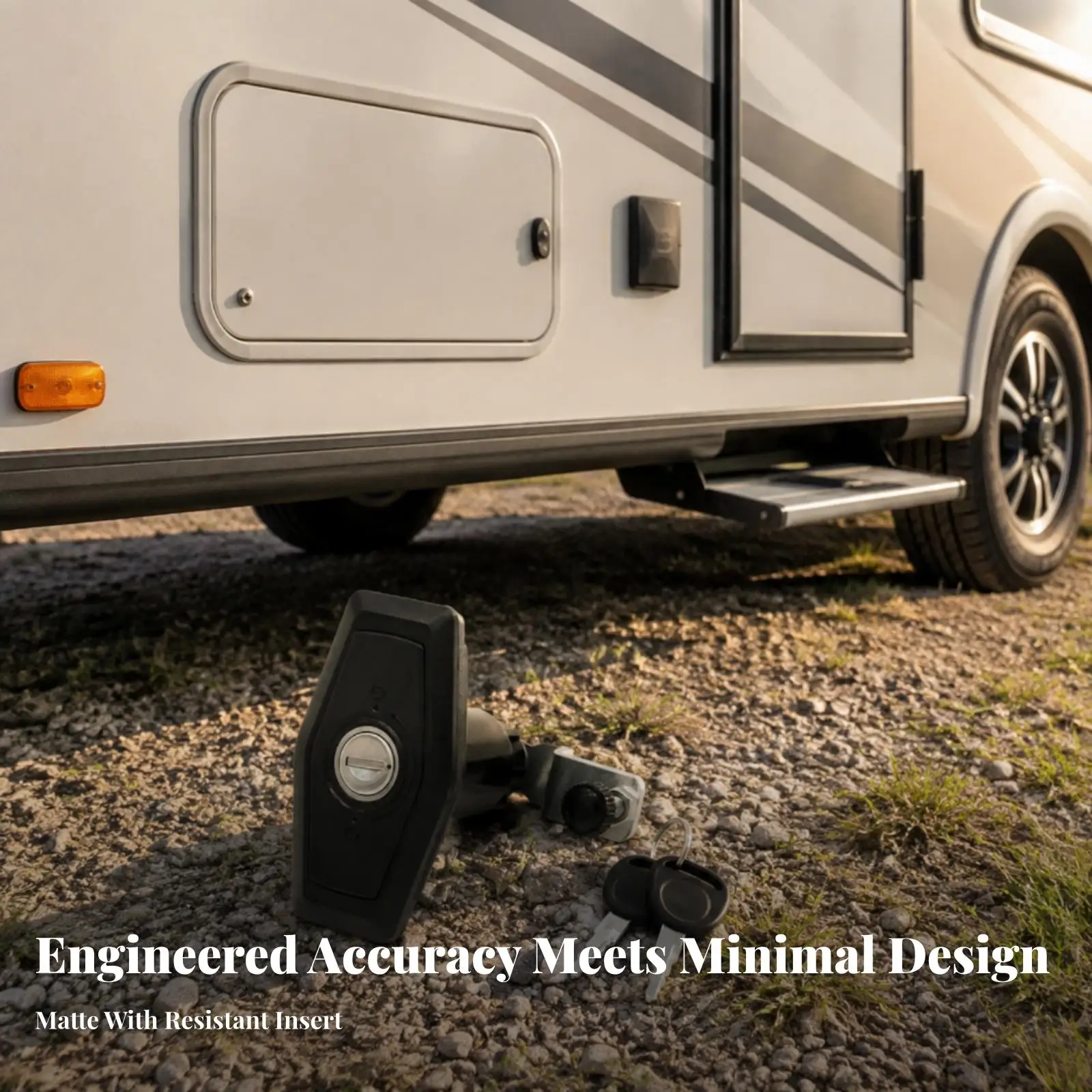 RV Door Lock with Round Key Heads for Trailer Utility Storage Panel Metal Latch Mechanism Black Plastic Housing Replacement