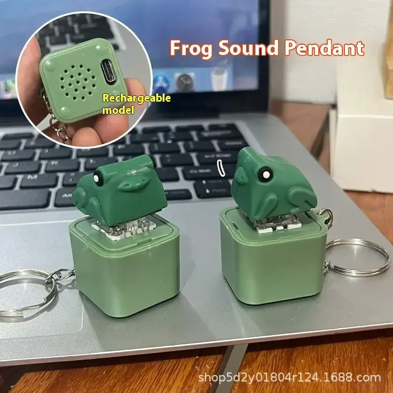 Funny Croaking Frog Duck Keychain Rechargeable Keyboard Fidget Clicker Sound Keyring With LED Light For Stress Relief