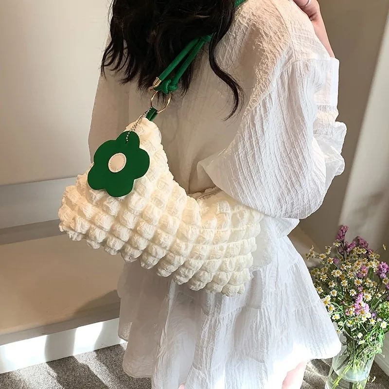 

Bubble Flower Handle Round Barrel Bag 2024 New, Cute Korean-Japanese Shoulder/Tote Bag for Shopping & Lunch