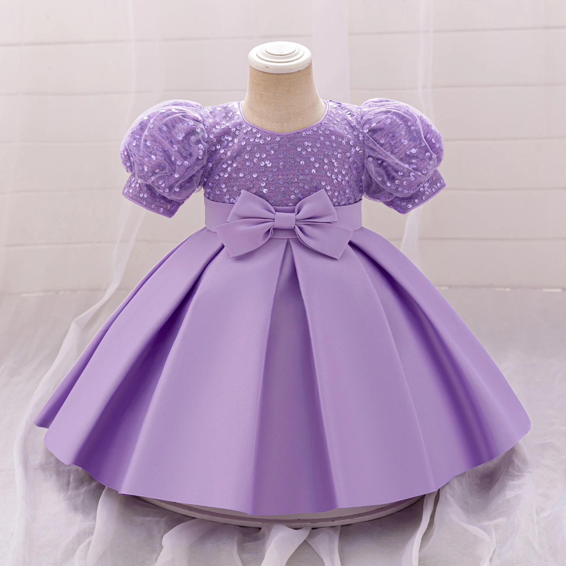 

Baby Party Dress Kid Girls' 1st Birthday Dresses Sequined Puff Sleeve Child Girl Clothing